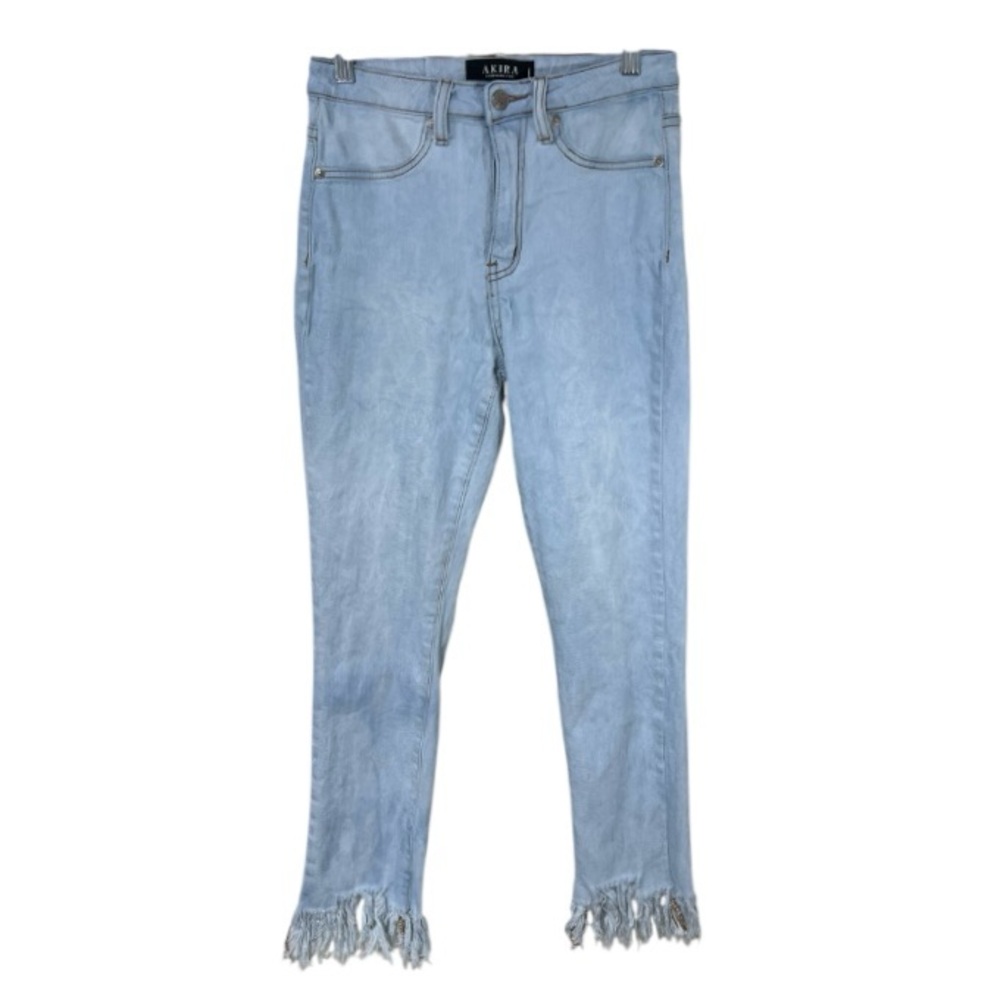 AKIRA Juniors Size 5/26” Mid Rise Skinny Crop Jeans Fringe Ankle Light Wash